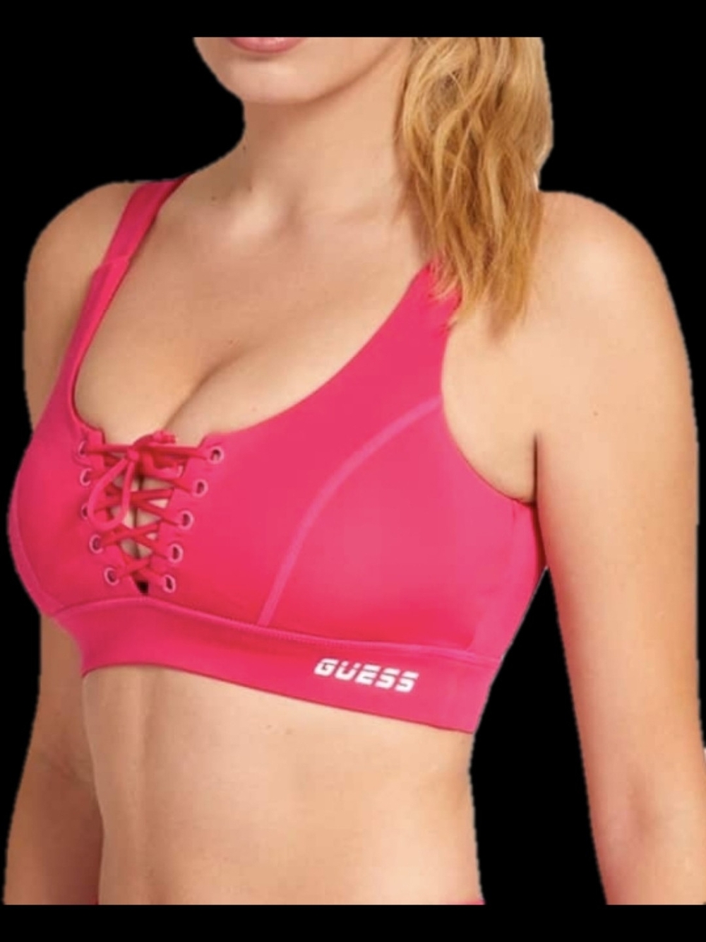 GUESS Hot Pink Lace-Up Supportive Sports Bra